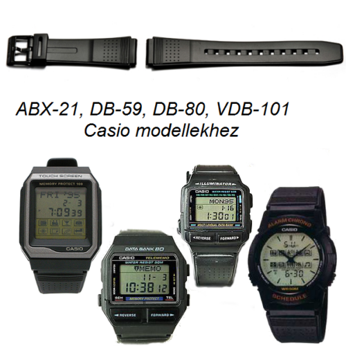 ABX-21, DB-59, DB-80, DB-101 Casio fekete műanyag szíj