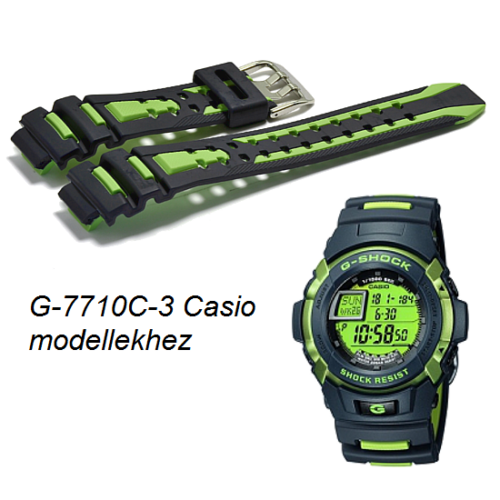 G-7710C-3 Casio fekete-zöld műanyag szíj