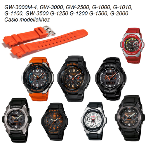 GW-3000M-4, GW-3000, GW-2500, G-1000, G-1010, G-1100, GW-3500 G-1250 G-1200 G-1500, G-2000 Casio narancssárga műanyag szíj