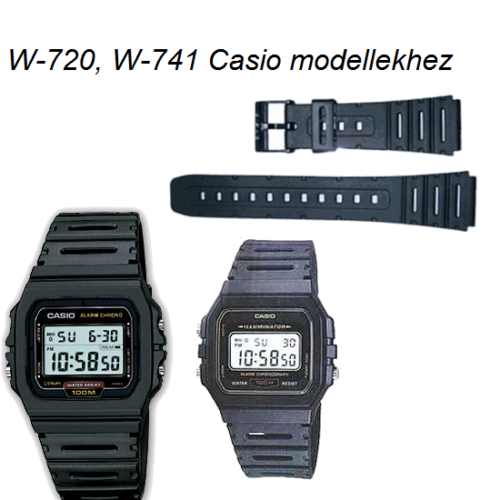 W-720 W-741 CA-53 CA-61 FT-100 W-520 Casio fekete műanyag szíj